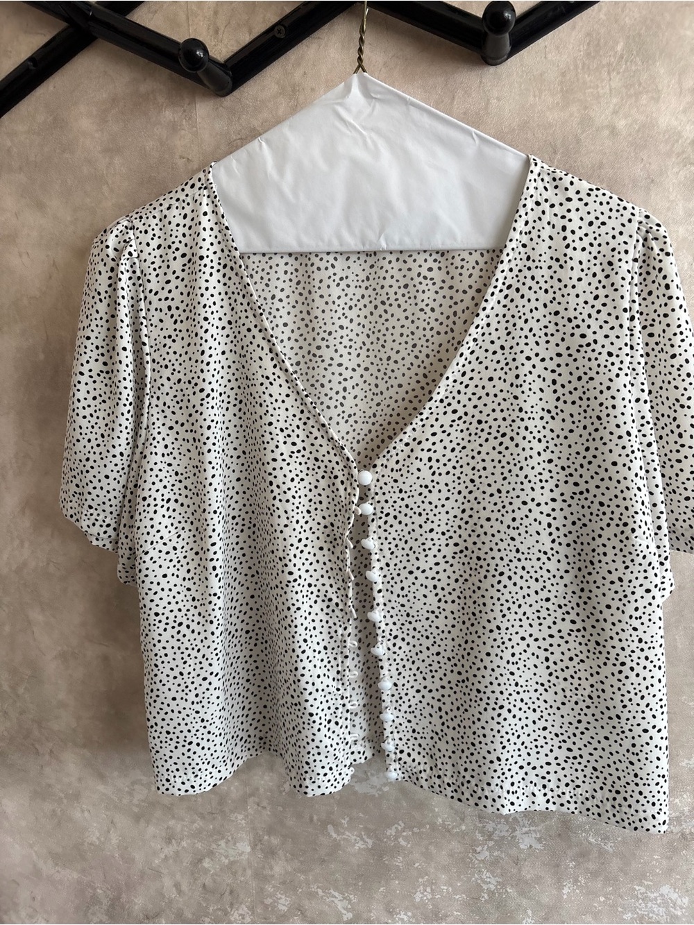 White Polka Dot Button-Front Women's Top